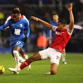 BIRMINGHAM, ENGLAND - DECEMBER 02: Siriki Dembele of Birmingham City is challenged by Christ Tiehi of Rotherham United during the Sky Bet Championship match between Birmingham City and Rotherham United at St Andrews (stadium) on December 02, 2023 in Birmingham, England. (Photo by Cameron Smith/Getty Images)