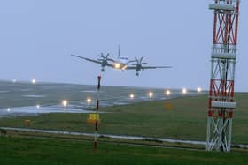 Storm Jocelyn: Major disruption amid flooding in York and travel affected including Leeds Bradford Airport
23 February 2017......   A plane lands at Leeds Bradford Airport before Storm Doris hits the area. Picture Tony Johnson.