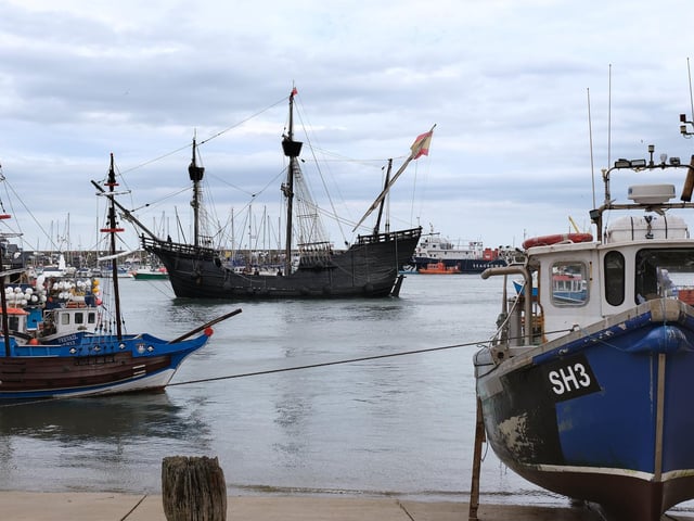 The Spanish Galleon replica Nao Victoria arrives in Scarborough pic Richard Ponter