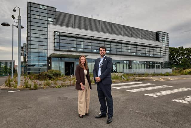 Louise Lupton, Wakefield Council's head of service for access to education, and Matthew Caton, cabinet member for children and young people, outside the former Wakefield Regional Fire Control Centre