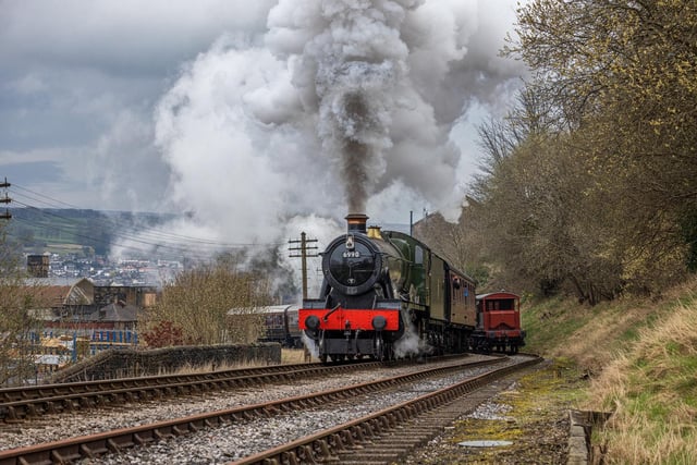 KWVR Steam Gala 6990 'Witherslack Hall' departing Keighley Station. Credit: Tom Marshall/KWVR