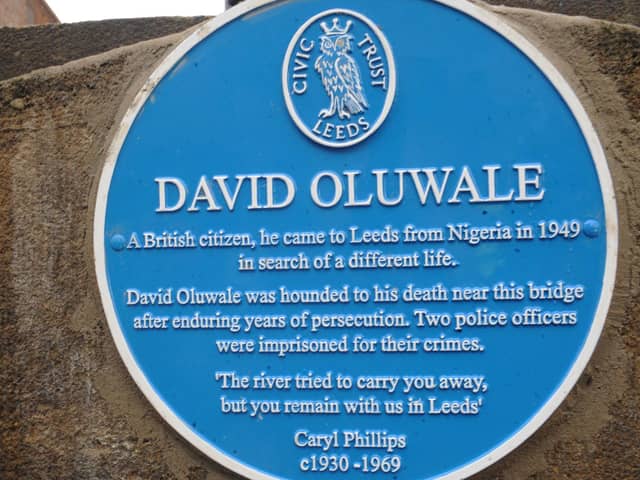 A David Oluwale memorial plaque pictured in 2022 in Leeds. PIC: Steve Riding.