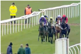 Staff were caught chatting as horses hurtled towards them at Doncaster Racecourse.