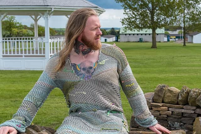 Luke Johnson from Rimington in Lancashire, wears a design by Joan Murray. Luke has farmed all his life. Picture by Kate Mallender at the Great Yorkshire Showground in Harrogate.