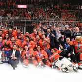 CHAMPIONS: Sheffield Steelers' celebrate their Elite League title success. Picture: Steelers Media.