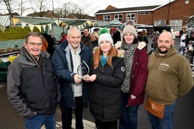 Cottingham Market traders with the national award. From left, Jack Kissenisky, John Dyson, Lisa Gray, Nicky Condette and Phil Green