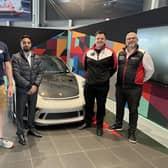 Student Mohammed Umar Hussain (second left), who enjoyed a week’s placement with the Porsche Centre, Leeds.