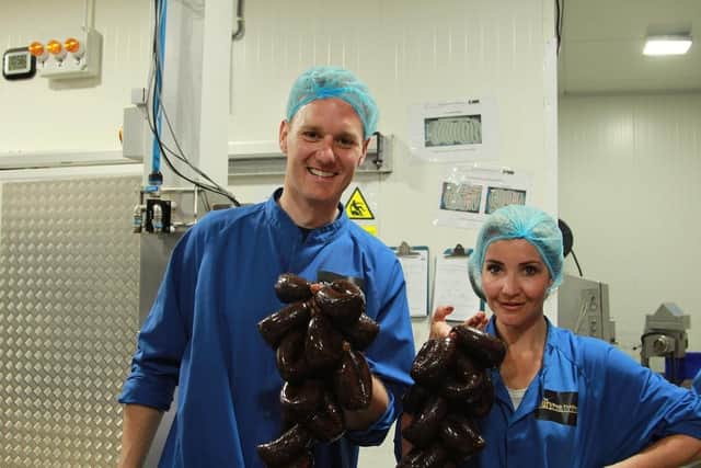 Dan and Helen with Black Puddings. (Pic credit: Channel 5)