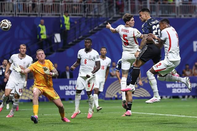 KILLER BLOW: Lautaro Martinez gets between England's defenders to score Argentina's stoppage-time winner (Image: Buda Mendes/Getty Images)
