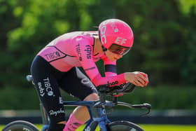 Back in the saddle: Knaresborough's Abi Smith of EF Education-TIBCO-SVB riding the British Championships time-trial at Croft on Wednesday, her first race in over three months (Picture: Alex Whitehead/SWpix.com)
