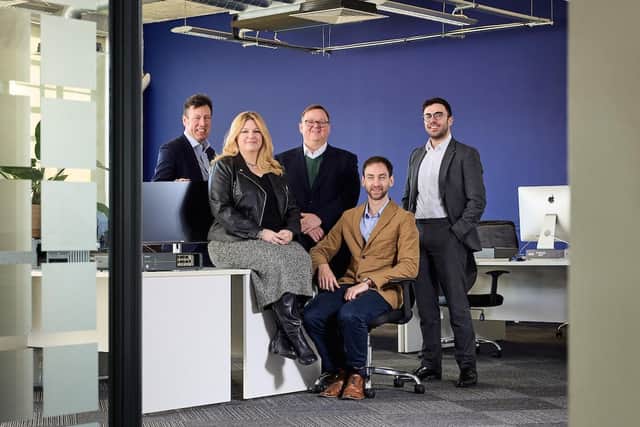 Sitehop Limited, The Workstation, Sheffield. Pictured Left to right: Will Clark (Mercia), Melissa Chambers (Sitehop Limited), Sean Hutchinson (British Business Bank), Ben Harper (Sitehop Limited), Dan Thomas (Mercia).