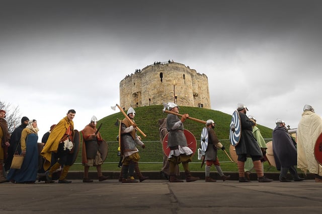 Marching past Clifford's Tower