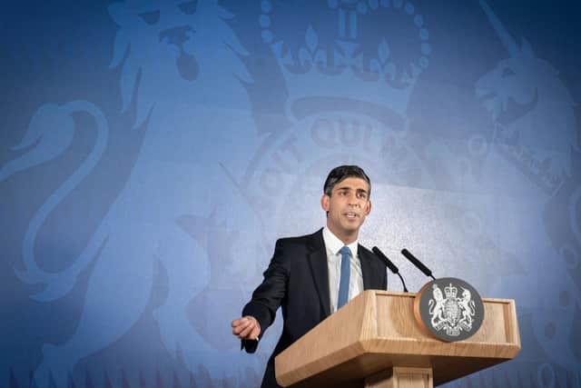 Prime Minister Rishi Sunak during his first major domestic speech of 2023 at Plexal, Queen Elizabeth Olympic Park in east London. PIC: PA
