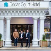 Wayne Topley, managing director at the Cedar Court Hotels Group, left; Sharon Canavar, chief executive of Harrogate International Festivals; and Oliver Stott, the hotel manager. Picture: Mike Whorley