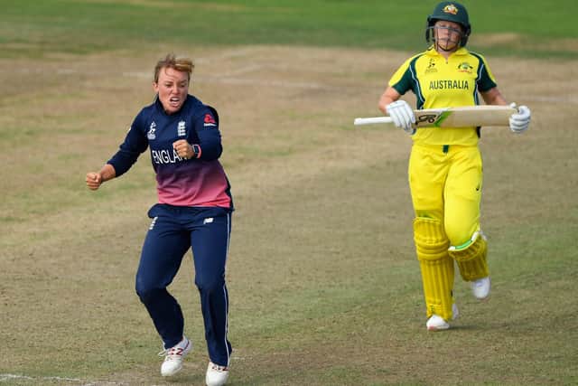 World Cup winner: England bowler Dani Hazell celebrates dismissing Alyssa Healy during the ICC Women's World Cup 2017 match between England and Australia at The Brightside Ground on July 9, 2017 in Bristol, England. (Picture: Stu Forster/Getty Images)