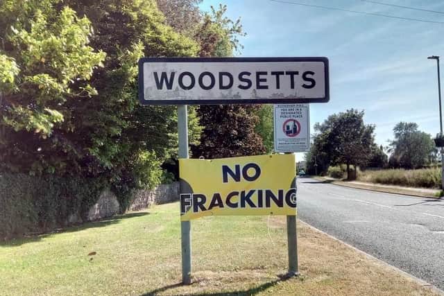 An anti-fracking banner in Woodsetts