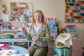Dorset Button maker Gini Armitage working in her home studio, who has revived the tradition,  photographed for The Yorkshire Post Magazine by Tony Johnson.