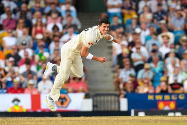 Matthew Fisher, seen here in action on his Test debut against the West Indies in Barbados in March, led Yorkshire to the Second XI Championship title. Photo by Randy Brooks/AFP via Getty Images.