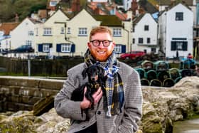 Paul Young, a master chocolatier originally born in Barnsley, moved to London to open a business and has recently sold up and moved back to Yorkshire and now living the seaside fishing village of Staithes in North Yorkshire, with his pet Dachshund dog called Billington. Picture By Yorkshire Post Photographer,  James Hardisty.