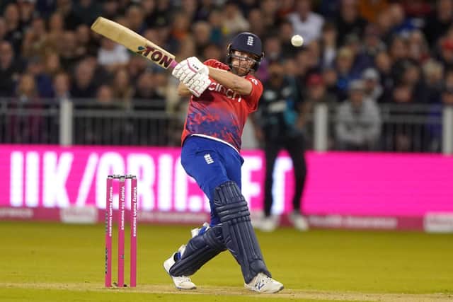 LEADING MAN: England's Dawid Malan hits out during the first Vitality IT20 match at the Seat Unique Riverside Picture: Owen Humphreys/PA