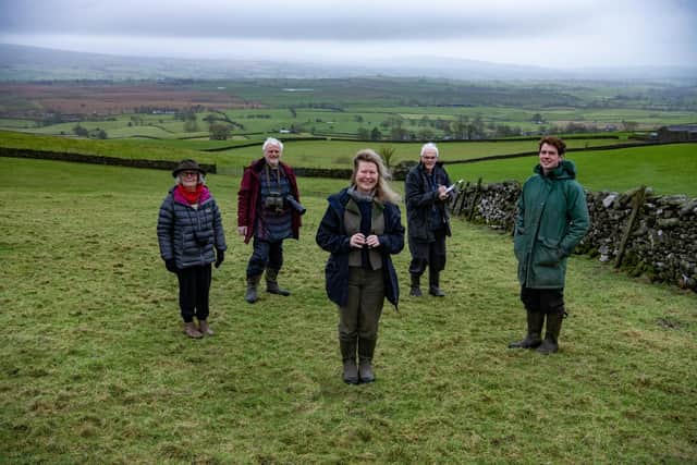Clapham Curlew Cluster volunteers Jill Buckler, Rodney Dinnen, Sarah Smith and John Elphinstone with farmer Will Dawson on his family's farm near the Dales village which is taking part in the project for the conservation of Curlewsphotographed for The Yorkshire Post by Tony Johnson.