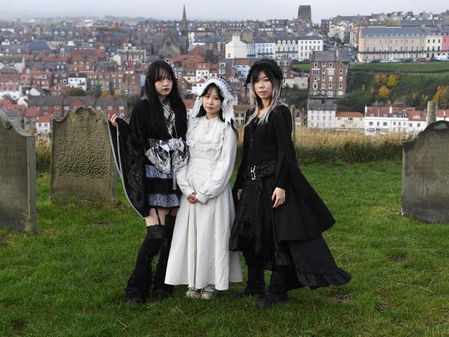 Fiona Ji, Hannah Wang and Melody Yang in St Mary's graveyard.