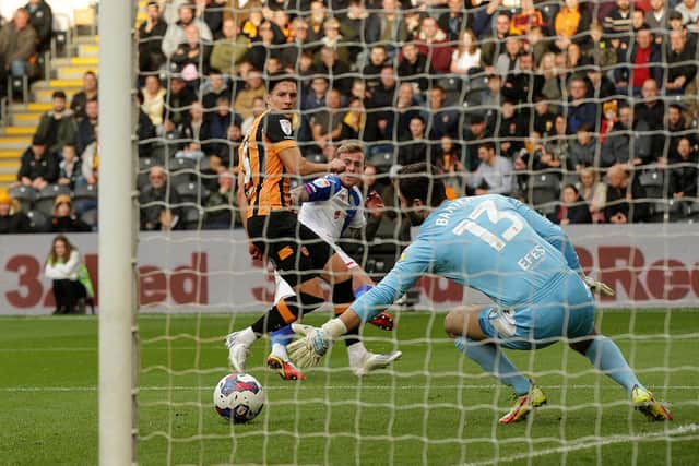 Blackburn Rovers' Sammie Szmodics scores against Hull City during the Sky Bet Championship match at the MKM Stadium, Kingston upon Hull. Picture: Ian Hodgson/PA Wire.