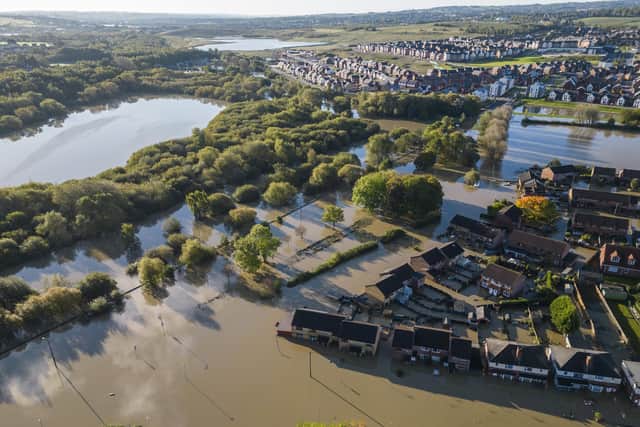 Homes in Catcliffe, South Yorks, have been evacuated after Storm Babet flooding. The River Roth, at Catcliffe, has recorded it's highest ever water level, pictured in South Yorks, Oct 22 2023.