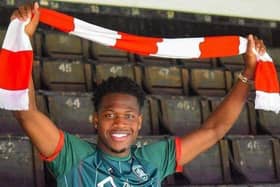 Aaron Leya Iseka, pictured signing for Barnsley in the summer of 2021. Picture courtesy of Barnsley FC.