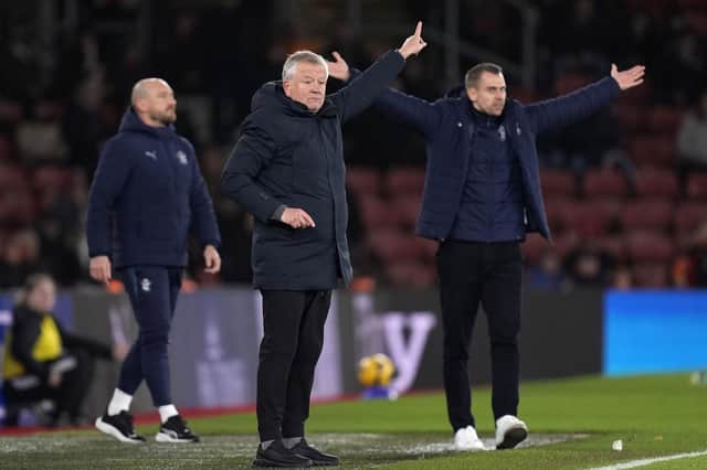 Southampton manager Tonda Eckert (right) pictured during the Sky Bet Championship match against Sheffield United at St Mary's Stadium, Southampton. Blades boss Chris Wilder is in the centre. Picture: Andrew Matthews/PA Wire.