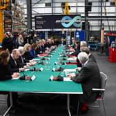 Prime Minister Rishi Sunak speaks during a cabinet meeting at Siemens Mobility factory in Goole. PIC: Paul Ellis/PA Wire