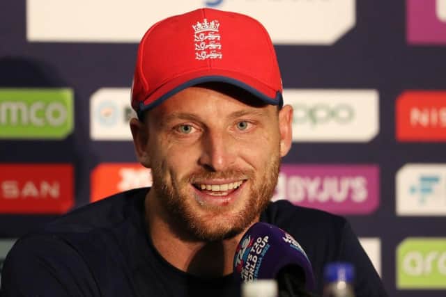Jos Buttler, captain of England during a press conference at T20 World Cup squad training session at Adelaide Oval on November 09, 2022 in Adelaide, Australia. (Picture: Sarah Reed/Getty Images)