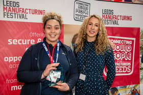 Tyra Jones on behalf of Corin Townsend receives the Rising Star Award from Laura Rogers of E3 Recruitment. Picture: Simon Dewhurst