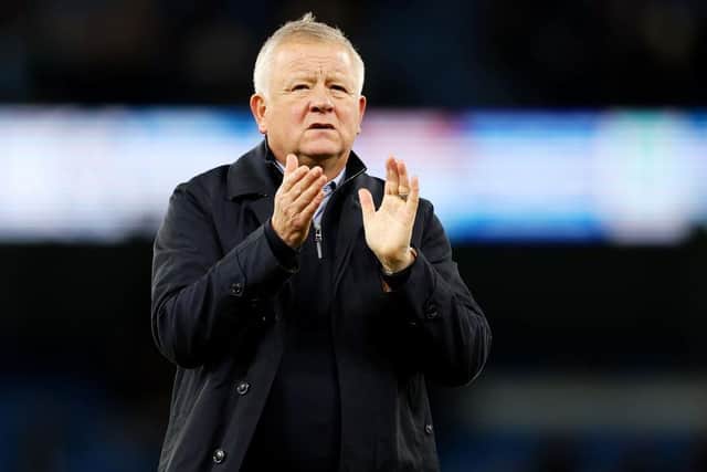 PRIDE: Chris Wilder applauds the Sheffield United supporters at full-time