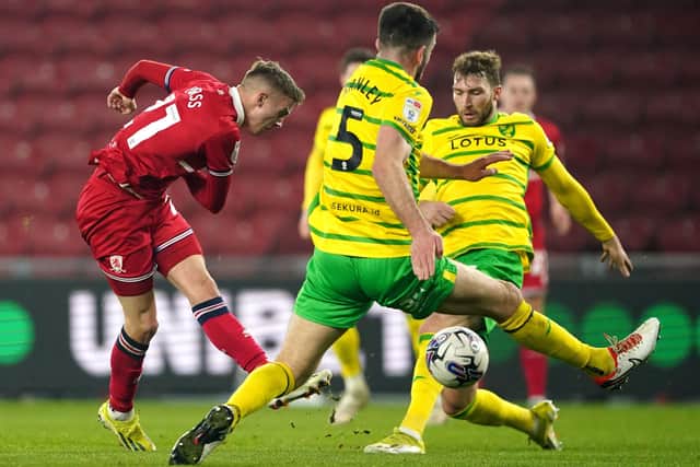 Middlesbrough's Marcus Forss attempts a shot on goal against Norwich City (Picture: Owen Humphreys/PA Wire)