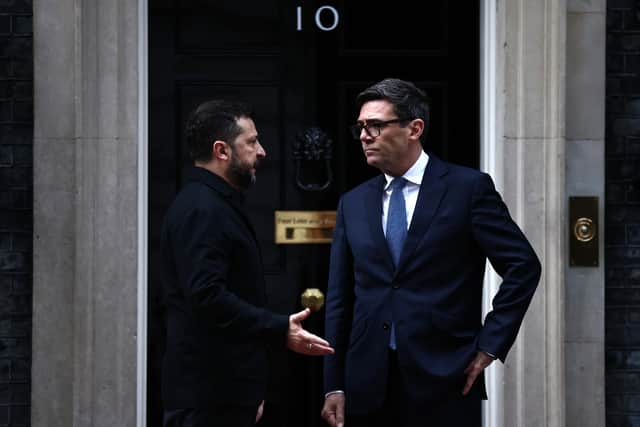 Prime Minister Andy Burnham bids farewell to the President of Ukraine Volodymyr Zelensky after their meeting at Number 10 Downing Street earlier this month. PIC: Henry Nicholls/the Press Association