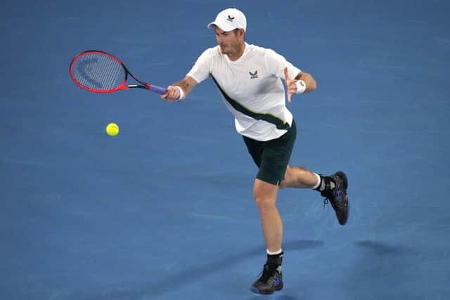 BIG EFFORT: Andy Murray plays a forehand return to Italy's Matteo Berrettini of Italy during their first round match at the Australian Open tennis championship in Melbourne. 
AP/Aaron Favila