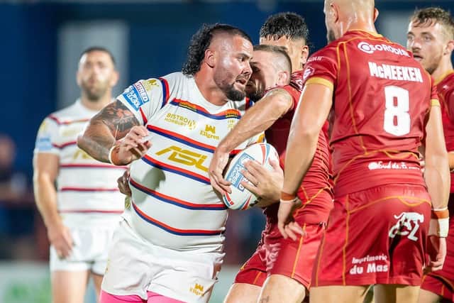 Picture by Allan McKenzie/SWpix.com - 08/09/2023 - Rugby League - Betfred Super League Round 25 - Wakefield Trinity v Catalans Dragons - Be Well Support Stadium, Wakefield, England - Wakefield's David Fifita.