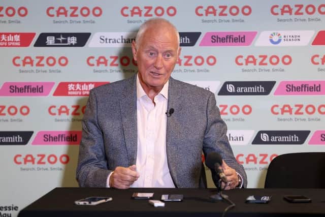 Barry Hearn, president of Matchroom Sport speaks to the media in a press conference during day five of the Cazoo World Snooker Championship 2024 at Crucible Theatre on April 24, 2024 in Sheffield, England. (Photo by George Wood/Getty Images)
