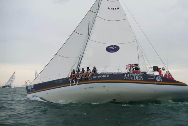 A 13-strong crew, made up of international sailors, five of them Britons and skippered by Heather Thomas, from Otley, West Yorkshire, completed the Ocean Globe Race aboard their yacht.  Photo credi: Kaia Bint Savage/The Maiden Factor/PA Wire