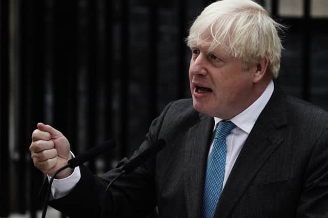 Former Prime Minister Boris Johnson makes a speech outside 10 Downing Street, London. PIC: Aaron Chown/PA Wire