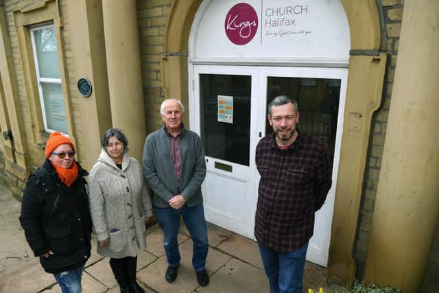From left, Olena Bezlepkina, Mandy Cioch, Paul McMahon and Paul Blakey at King's Church in Halifax. Captured by The Yorkshire Post photographer Jonathan Gawthorpe. 21st March 2023.