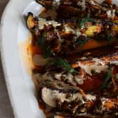 This is a handout photo of Yotam Ottolenghi's aubergines with capers and dill recipe.  Jonathan Lovekin/PA