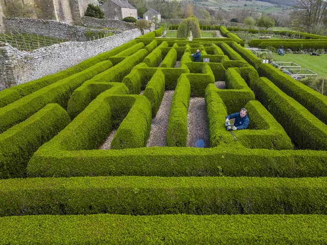 Head gardener Jason Haslip and woodsman Mike Hanslip, maintain the maze and medieval gardens at Bolton Castle