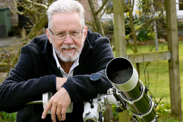 Amateur  Astronomer George McManus from  Long Riston  in East Yorkshire  with  his  4 1/2 inch refracting telescope.