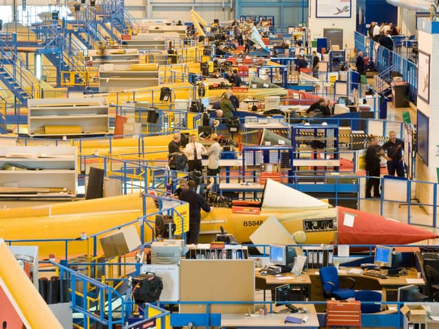 BAE Systems file photo of Eurofighter Typhoon aircraft being assembled at BAE Warton in Lancashire.