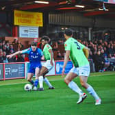 Town on tour: Action from the Crown Ground in Accrington on Tuesday night where FC Halifax Town were forced to play a National League 'home' game against Ebbsfleet United. (Picture: Chris Nutton/FC Halifax Town)