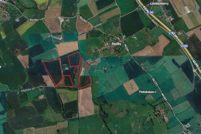 The location of the proposed solar farm between Bedale and Exelby.