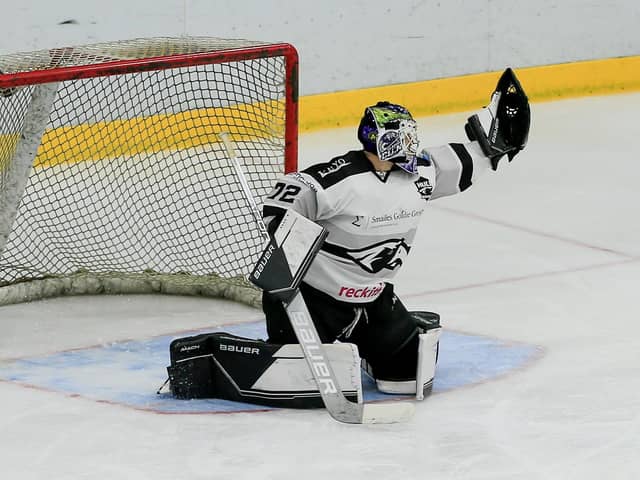NO WAY THROUGH: Hull Seahawks goaltender, Jordan McLaughlin gained his first shutout of the season last Sunday against Bees. Picture courtesy of Steve Pollitt/Hull Seahawks.