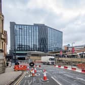 View of outside Leeds City Station and the Platform Building looking along Bishopgate photographed by Tony Johnson 